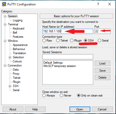 تنظیمات نرم افزار putty