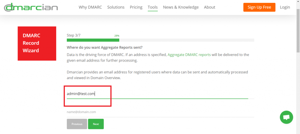 ایجاد رکورد DMARC در سرور  dmarcian.com